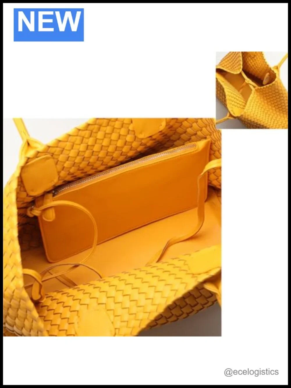 Vegan Leather Woven Tote Bag with Clutch, Large Capacity Shopper Hobo Handbag